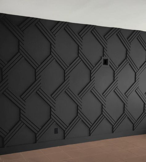 Modern Luxury Accent wall panels, Ready to install,  3D accent wall panels kit, art wall panels, wall trim, wall molding,  DIY wall paneling Accent wall panels are made from unpainted  MDF 1/2 in. Ready to paint Standard size:  4 ft width * 8 ft height 6 ft width * 8 ft height 8 ft width * 8 ft height 10 ft width * 8 ft height 12 ft width * 8 ft height The boards are not self-adhesive. Black Modern Accent Wall, Architectural Accent Wall, Accent Wall Craftsman, Entry Statement Wall, Modern Feature Wall Ideas Living Room, Black Wall Trim Ideas, Accent Walls For Office, Salon With Black Walls, Stairway Feature Wall Ideas