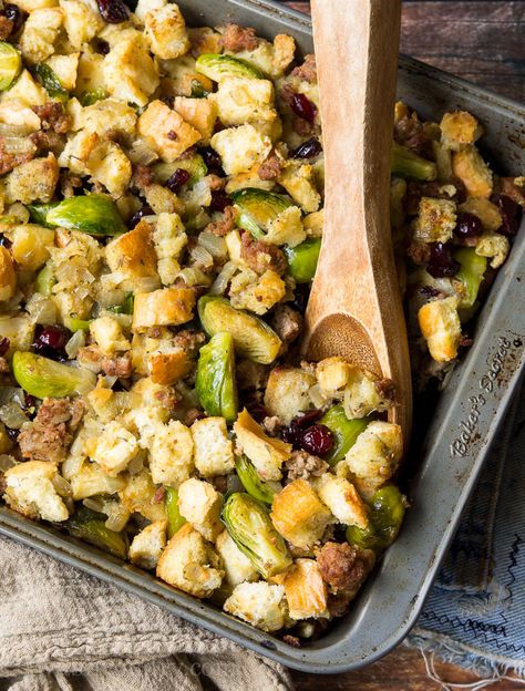 Brussel Sprout Stuffing Rosemary Stuffing, Sage Sausage, Chorizo Sausage, Sauteed Veggies, Apple Cranberry, Low Sodium Chicken Broth, Cooking Classy, Brussels Sprouts, Dressing Recipe