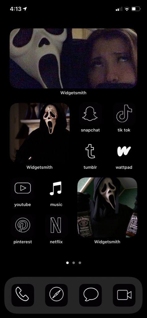 Scream Themed Homescreen, Ghostface Themed Phone, Ghost Face Homescreen, Ghostface Snapchat, Scream Homescreen Layout, Scream Themed Phone, Scream Layout, Scream Phone Theme, Scream Homescreen