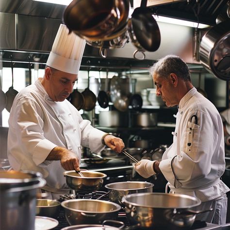 Chefs Preparing Meal: Two professional chefs in white uniforms fervently prepare a meal in a busy commercial kitchen. #chef #kitchen #cooking #professional #culinary #aiart #aiphoto #stockcake ⬇️ Download and 📝 Prompt 👉 https://ayr.app/l/Bgrd Script Ideas, Culinary Chef, Chef's Kitchen, Chefs Table, Chef Kitchen, Personal Chef, St Regis, Chefs Kitchen, Executive Chef