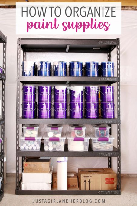 Learn how to organize paint supplies in the basement or garage using these helpful tips and tricks. | #organize #organization #organized #organizing #basementorganization #organizedbasement #garageorganization #organizedgarage #basement #garage #paintsupplies Organize Paint Supplies, Organize Paint, Basement Storage Organization, Basement Painting, Basement Organization, Basement Garage, Organisation Tips, Craft Supply Storage, Diy Organizer