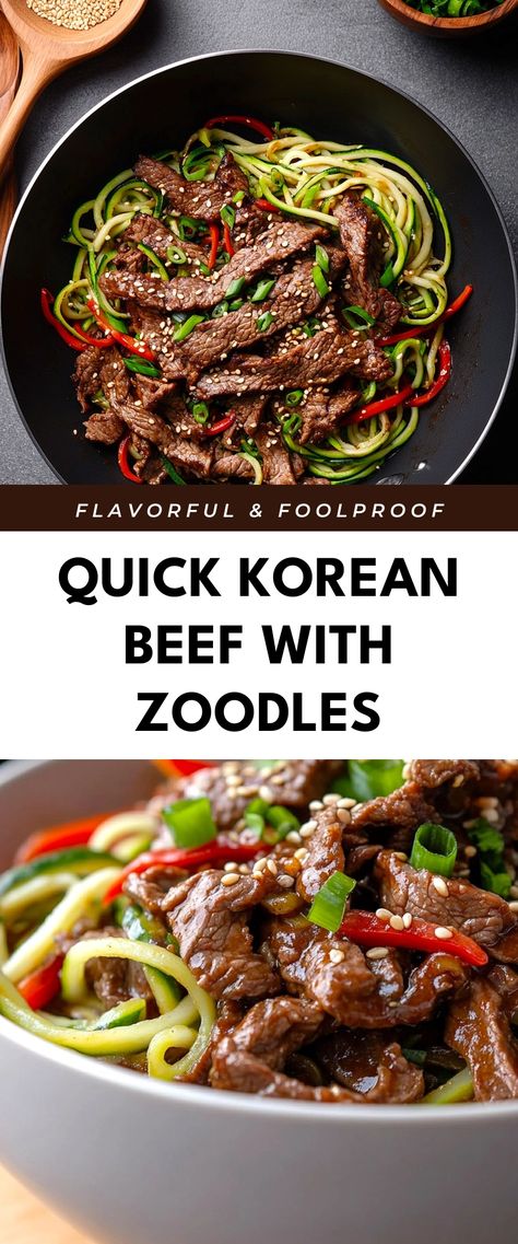 Image for Quick Korean Beef with Zoodles Low Calorie Korean, Flavorful Dinner, Zoodle Recipes, Korean Beef, So Satisfying, Quick Weeknight Dinners, Best Food Ever, Skirt Steak, Healthy Options