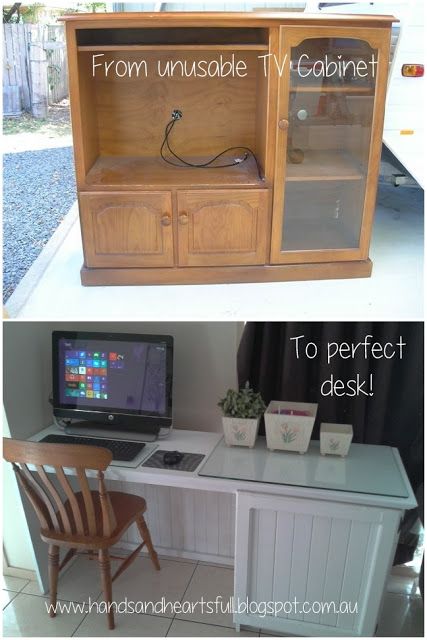 Tv Cabinet Repurpose, Pallets Furniture, Pretty Home Decor, Pretty Home, Heart Is Full, Entertainment Center Repurpose, Perfect Desk, Diy Furniture Renovation, Fun Recipes