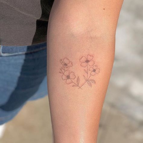 Dogwood flowers    #losangelestattoo#sanfranciscotattoo#portlandtattoo#singleneedle#finelinetattoo Hey Tattoo, Courage Tattoo, Matching Disney Tattoos, Lil Tattoos, Dogwood Tattoo, Dogwood Flower Tattoos, Courage Tattoos, 60th Bday, Birthday Tattoo