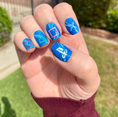 Got requested to make PlayStation nail art. Decided to make them look like the blue wave home screen. Playstation Nails, Nail Art Designs Videos, Blue Waves, Home Screen, Art Designs, Nail Art Designs, Playstation, Art Design, Nail Art