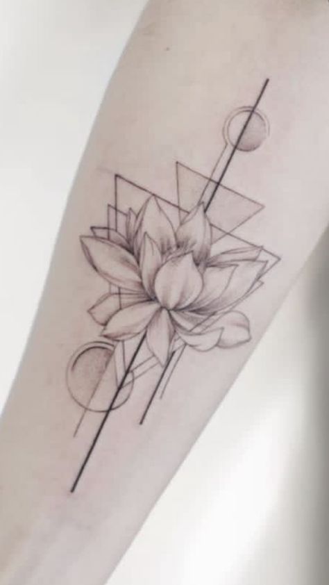 Geometric Shape Tattoo, Abstract Flower Tattoos, Above Elbow Tattoo, Geometric Flower Tattoo, Lotusblume Tattoo, Magnolia Tattoo, Back Of Arm Tattoo, Lotus Tattoo Design, Saved Tattoo