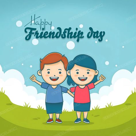 Happy Friendship Day poster cute vector illustration with happy friends Friendship Day Poster, Illustration Friendship, Friendship Day Wallpaper, Friends Holding Hands, Cute Vector Illustration, Social Media Posters, Poster Images, International Friendship Day, Creative Branding Design