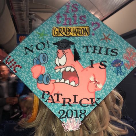 My Spongebob decorated graduation cap Funny Graduation Caps High Schools, Fun Grad Cap Ideas, Patrick Star Graduation Cap, Elmo Graduation Cap, Spongebob Graduation Cap Designs, Regular Show Graduation Cap, Spongebob Graduation Cap Ideas, Graduate Caps Ideas, Funny Graduation Cap Designs College