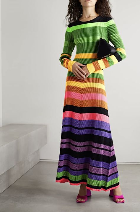 Bold Pullover: Christopher John Rogers Lime Green Oversized Striped Wool-Blend Sweater | Shop the Best New Christopher John Rogers Clothes of 2022 | POPSUGAR Fashion Photo 16 Neon Pumps, Stripe Fashion, Christopher John Rogers, Runway Trends, Maxi Knit Dress, Maxi Dress Green, Shorts With Tights, Outfits Ideas, Colorful Fashion