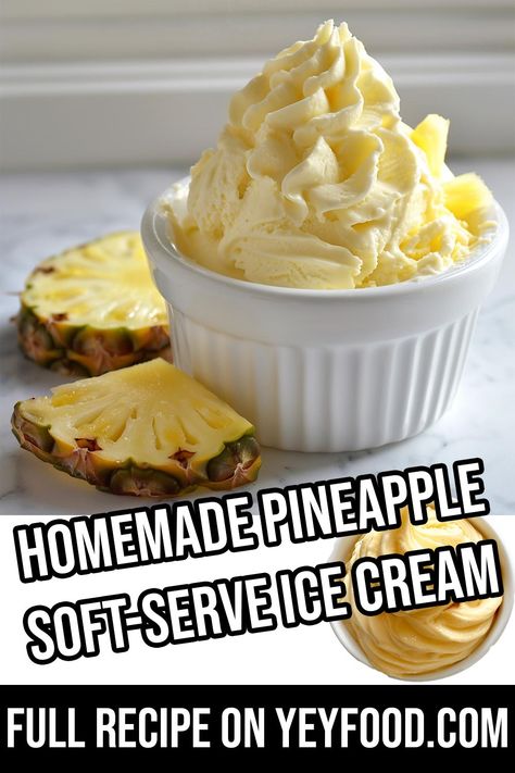 Homemade Pineapple Soft-Serve Ice Cream - Yeyfood.com: Recipes, cooking tips, and kitchen hacks for home cooks of all levels Pineapple Soft Serve Dole Whip Recipe, Homemade Pineapple Soft Serve Ice Cream, Pineapple Ice Cream Recipe Homemade, Pineapple Soft Serve Ice Cream, Cuisinart Soft Serve Ice Cream Recipes, Single Serve Ice Cream Recipes, Frozen Pineapple Recipes, Frozen Pineapple Dessert, Homemade Soft Serve Ice Cream