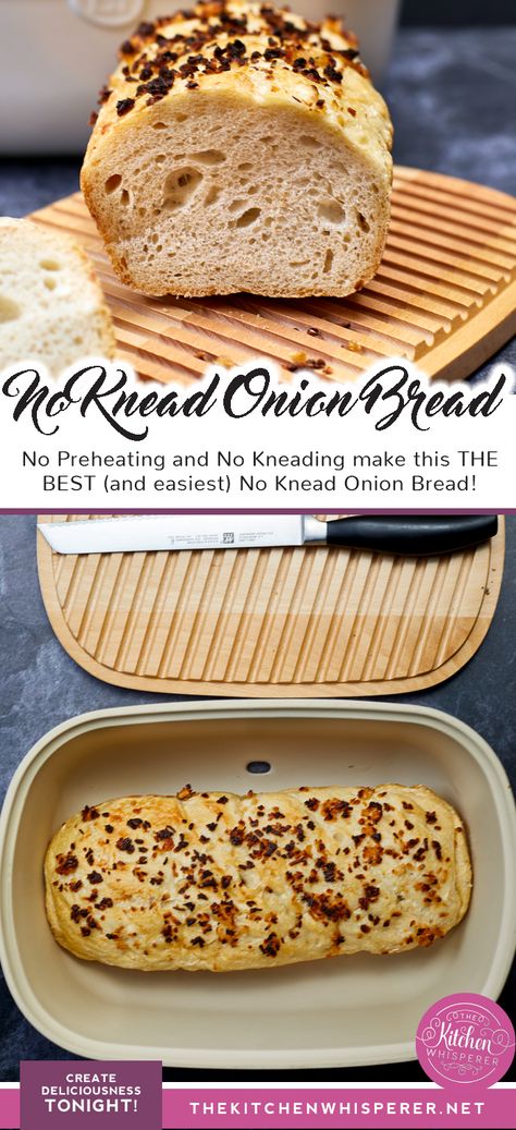 No Preheating and No Kneading make this THE BEST (and easiest) No Knead Onion Bread! easiest no knead bread recipe, onion bread, no preheat no knead bread, no knead bread without dutch oven, onion bread, italian onion bread