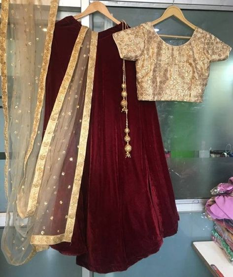 Maroon Lengha, Velvet Dress Indian, Lengha For Women, Velvet Lengha, Bollywood Lengha, Pakistani Wear, Plus Size Lehenga, Blouse Lehenga, Lehenga Choli Designs