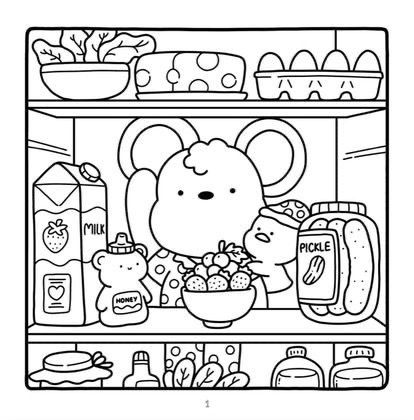 Cute Things To Color, Comfy Days Coloring Book, Bold And Easy Coloring Page, Coloring Pages Food, Aesthetic Colouring Pages Printable, Lisa Frank Coloring Books, Aesthetic Coloring Pages, Comfy Aesthetic, Diy Coloring Books