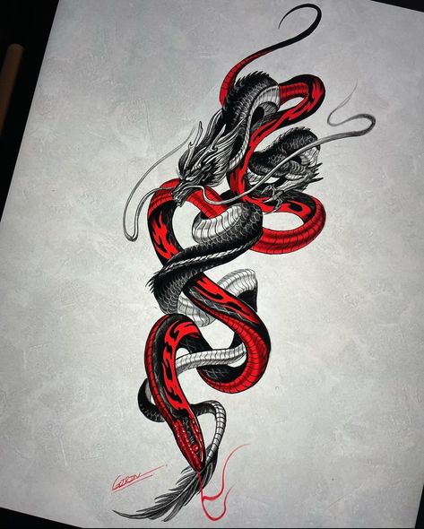 Dragon Snake Tattoo, Rise And Conquer, Full Hand Tattoo, Red Dragon Tattoo, Small Dragon Tattoos, Dragon Snake, Dragon Tattoo Art, Snake Tattoos, Chinese Dragon Tattoos