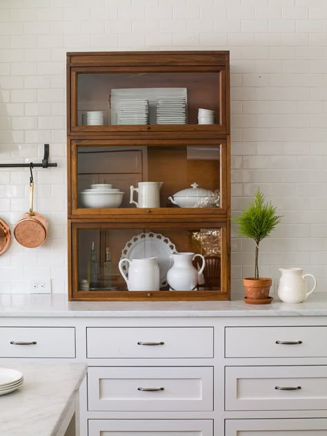 barrister bookcase in the kitchen China Cabinet Used As Kitchen Cabinets, Attic Kitchenette, Lawyers Bookcase, Bookcase Kitchen, Diy Kitchen Makeover Ideas, Unfitted Kitchen, Family Room Addition, Barrister Bookcase, Lauren Liess