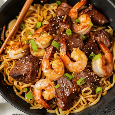 How to Make Steak & Shrimp Teriyaki Noodles Shrimp Teriyaki, How To Make Steak, Teriyaki Noodles, Steak Shrimp, Steak And Shrimp, Quick Dishes, Pasta Dinner Recipes, Food Vids, How To Cook Steak