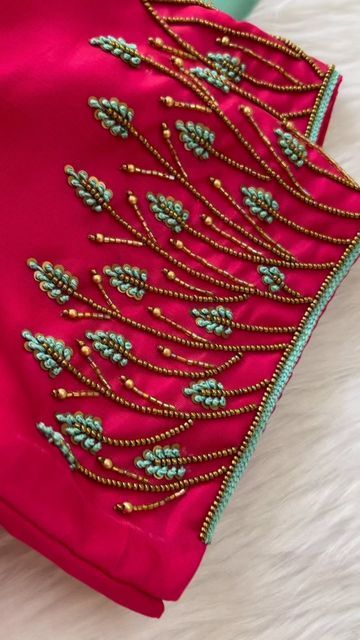 Simple Aari Embroidery Blouse Designs, Simple Thread Works For Blouses, Aariwork Hand Design, Embroidery Hand Design, Simple Thread Work Designs For Blouses, Simple Hand Embroidery Designs For Blouse Sleeves, Rose Aari Work Blouse, Blouse Beads Work Design, Sleeve Aari Designs For Blouse