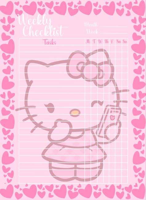 Sanrio Paper, School Sheets, Pink Daily Planner, High School English Lesson Plans, Daily Planner Book, Girly Planner, Kawaii Printables, Pink Calendar, Weekly Checklist