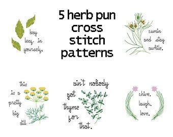 Etsy :: Your place to buy and sell all things handmade Herb Puns, Yarn Trees, Finished Cross Stitch, Stitch Sampler, Framed Cross Stitch, Dmc Embroidery Floss, Pattern Pictures, Bay Leaf, Cross Stitch Funny