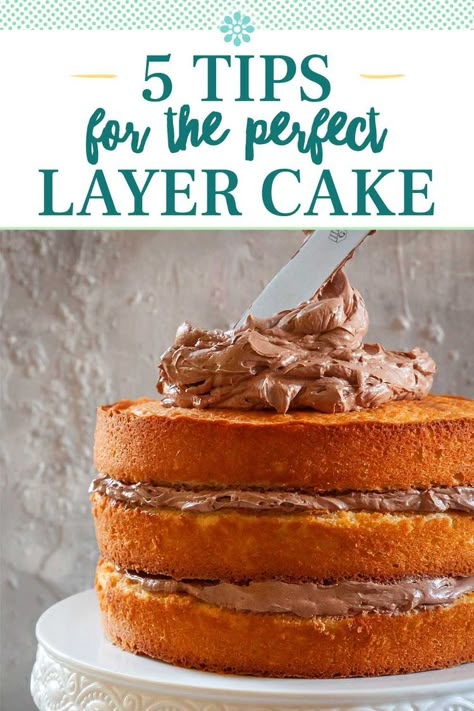 Best Cake For Layering, Filled Layered Cakes, How To Frost A 3 Layer Cake, Easy Double Layer Cake, Even Cake Layers How To Get, Double Layer Cake Recipes, Easy 3 Layer Cake Recipes, 9 Inch Layer Cake, Icing A Layer Cake