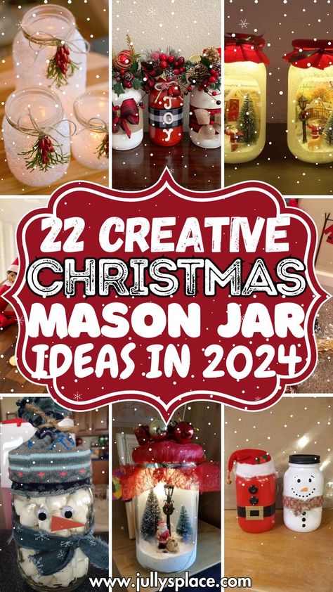 Feeling crafty this holiday season? I've got some fantastic Christmas mason jar decor ideas for you! Whether you're interested in making adorable snowman mason jars, festive Santa mason jars, or just need some creative Christmas mason jar ideas, there's something for everyone. Picture yourself turning plain mason jars into charming holiday decorations with paint, ribbons, and a sprinkle of glitter. These Christmas crafts are a great way to add a personal and festive touch to your holiday decor! Mason Jar Christmas Candy Jars, Epsom Salt Mason Jar Crafts, Diy Christmas Decorations Mason Jars, Holiday Jar Crafts, Mason Christmas Jar Ideas, Christmas Canning Jar Decor, Decorated Jars Diy, Christmas Diy Jars, Snowman Mason Jars Diy