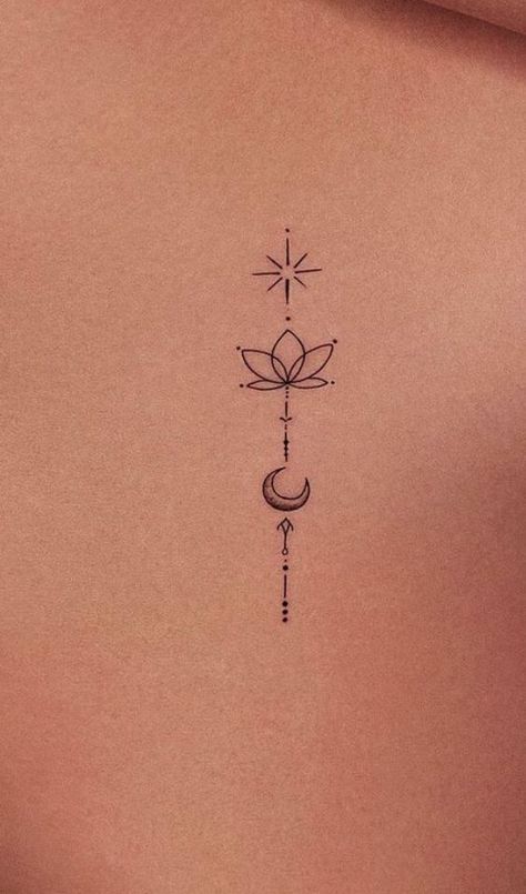 Minimalistic Compass Tattoo, Lotus Rib Tattoo, Lotus Tattoo Minimalist, Lotus Minimalist Tattoo, Small Boho Tattoo, Fine Line Feminine Tattoo, Impermanence Tattoo, Female Tattoo Quotes, Fine Line Lotus Tattoo