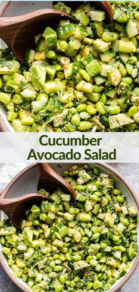 Sesame Vinaigrette, Cucumber Snacks, Cucumber Avocado Salad, Edamame Salad, Avocado Salad Recipes, Crunchy Salad, Cucumber Avocado, Cucumber Recipes, Stuffed Avocado Healthy