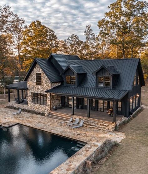 Best Barndominium Under 100k | My Dream Barndominium 😍🏠 | Facebook Mountain Barndominium Ideas, Barndominium Ideas Outside, Barndo With Pool, Barnodium Interior, Minimal Barndominium, Black Barndominium Floor Plans, House And Shop Layout On Land, Pretty Barndominium, Cool Barndominium Ideas