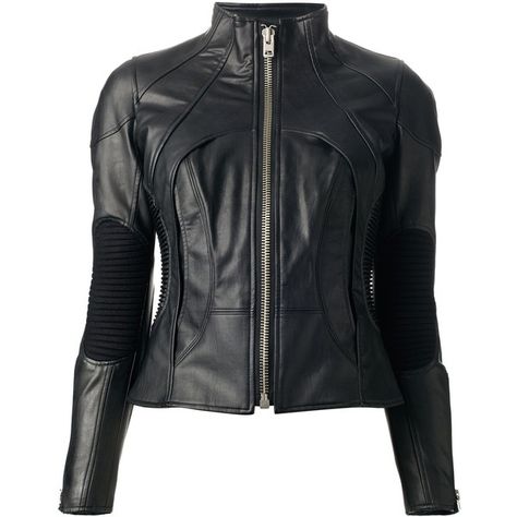 Junya Watanabe Comme Des Garcons funnel neck leather jacket ($1,729) ❤ liked on Polyvore featuring outerwear, jackets, leather jacket, tops, black, funnel neck jacket, zip jacket, zipper leather jacket, junya watanabe comme des garcons and leather zip jacket Dope Jackets, Vintage Biker Jacket, Geeky Fashion, Designer Leather Jackets, Elbow Patch, Men's Leather Jacket, Weird Fashion, Real Leather Jacket, Junya Watanabe