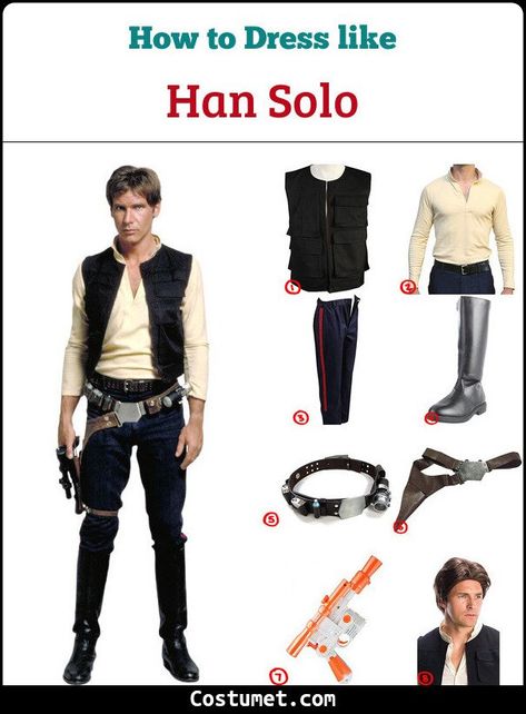 Han Solo (Star Wars) Costume for Cosplay & Halloween 2021 Diy Star Wars Costume Men, Last Minute Star Wars Costume, Hans Solo Costume Diy, Han Solo Costume Women, Star Wars Outfits Men, Cosplay Ideas Star Wars, Easy Costume Ideas Men, Star Wars Dress Up, Mens Disney Costume