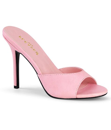 Pink Mule Heels, Baby Pink Heels, Pale Pink Heels, High Heels Pink, Mules Shoes Heels, Pink Mules, Striped Shoes, Pleaser Shoes, Pink High Heels