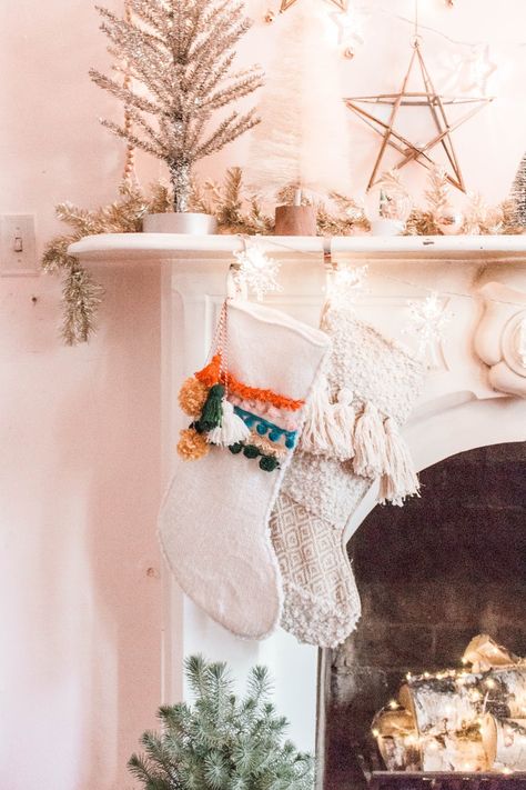 Diy Boho Christmas, Stocking Diy, Boho Christmas Stocking, Cute Christmas Stockings, Adventurous Travel, Unique Christmas Stockings, Boho Christmas Decor, Diy Stockings, Bohemian Christmas