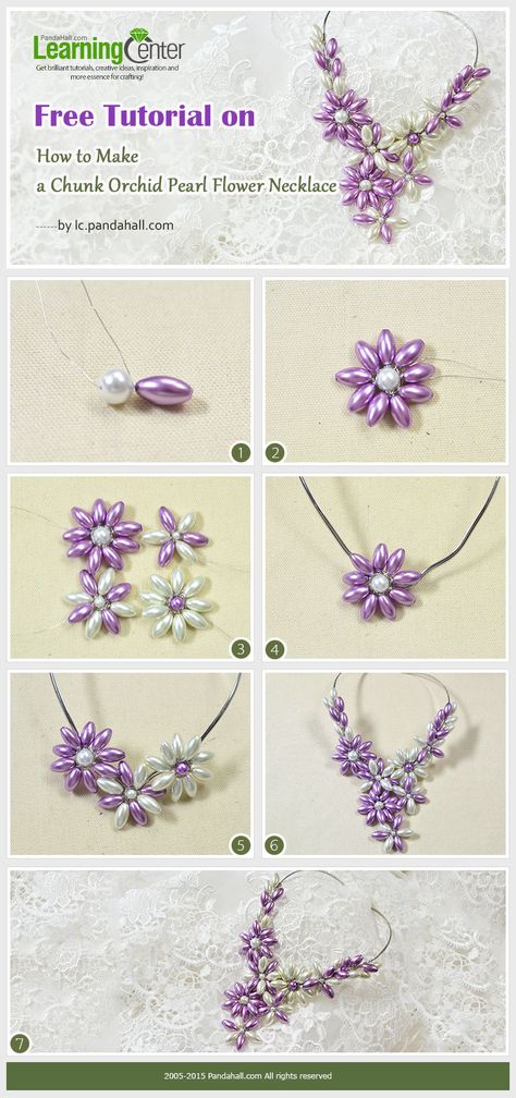 Free Tutorial on How to Make a Chunk Orchid Pearl Flower Necklace Pearl Flower Necklace, Diy Collier, Beading Jewelery, Beaded Jewelry Tutorials, Necklace Patterns, Fashion Diy, Beaded Jewelry Patterns, Jewelry Making Tutorials, Pearl Flower