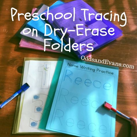 Clear plastic folders make for perfect preschool tracing fun using dry-erase markers! Easily wipeable, spill-proof, and can store handwriting printables. Dry Erase Activities For Preschool, Handwriting Printables, Writing Practice Preschool, Name Writing Practice, Preschool Tracing, Plastic Folders, Learning Worksheets, Preschool Printables, Name Writing