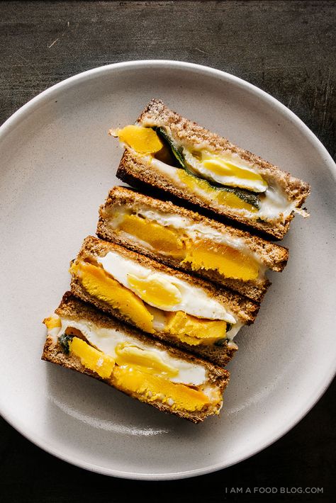 pumpkin sage grilled cheese recipe - www.iamafoodblog.com Savory Pumpkin Recipes, Roasted Pumpkin, Grilled Cheese Recipes, Roast Pumpkin, Cheese Sandwich, Delicious Pumpkin, Veggie Burger, Wrap Sandwiches, Fried Egg