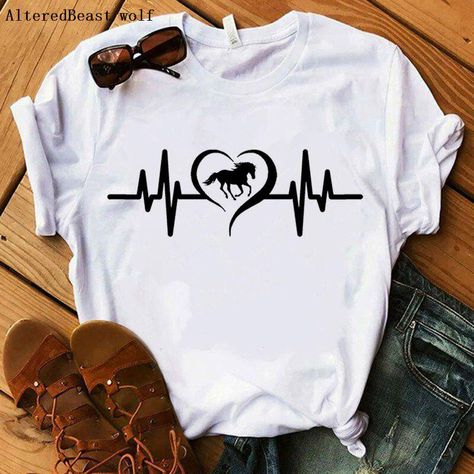 Horse Bedroom, Heart Horse, Female Horse, Harajuku Women, Female Shorts, Horse T Shirts, Cute Graphic Tees, Shirts Women Fashion, Y2k Aesthetic Outfits