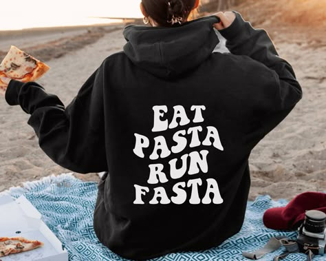 Eat Pasta Run Fasta Hoodie, Pasta Shirt, Back Print, Aesthetic Hoodie, Pasta Lover, Gift for Pasta Lover, Wavy Text Retro, Pasta Hoodie ✨ 50% cotton, 50% polyester ✨ Medium-Heavy fabric weight ✨ DTG printed Wavy Text Hoodie, Pasta Shirt, Eat Pasta Run Fasta, Eating Pasta, Wavy Text, I Love To Run, Shirt Back Print, Hoodie Aesthetic, Print Aesthetic