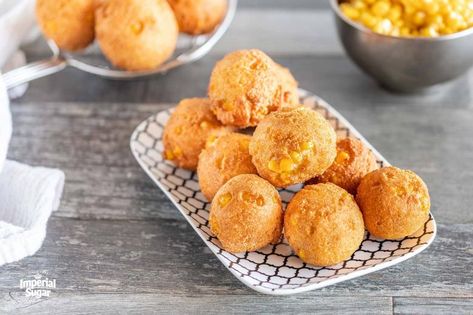 Sweet Corn Hushpuppies Corn Hush Puppies, Fish Fry Side Dishes, Hush Puppies Recipe With Corn, Fish Fry Sides, Hush Puppies Recipe, Summer Picnics, Fish Fry, Recipe Sweet, Corn Recipes