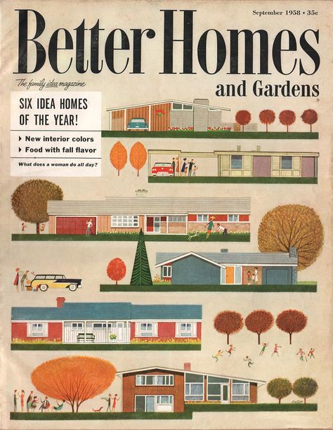 Better Homes & Gardens - Sept. 1958 | Great cover by the inc… | Flickr Modern Farmhouse Nightstand, Mid Century Paint, Better Homes And Gardens Magazine, Logos Vintage, Graphic Design Collection, Mid Century Illustration, Retro Renovation, Mid Century Architecture, Better Homes And Garden