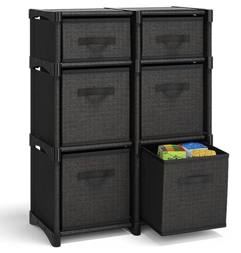 6 Cube Storage Organizer - Black Cube Organizer Shelf, DIY Storage Cubes Organizer Shelves with Fabric Storage Cubes, Sturdy Cubbies Storage Shelves, Cube Storage Shelf for Bedroom, Playroom and More