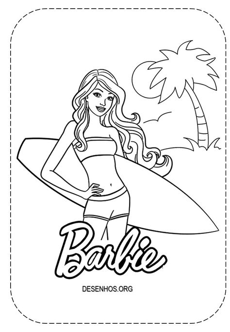 209 desenhos da Barbie para colorir e imprimir! https://desenhos.org/barbie-para-colorir/ Printable Barbie, Sofia Ferreira, Summer Barbie, Bratz Coloring, Cute Barbie, Beach Coloring Pages, Simple Illustrations, Barbie Coloring, Barbie Coloring Pages