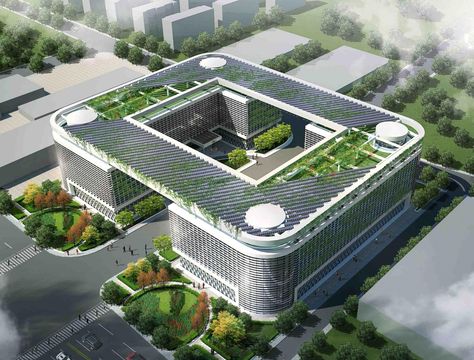 Green Office Building, Office Building Design, Administrative Building, Japan Green, School Building Design, Apartments Exterior, Hospital Architecture, Renovation Architecture, Mansion Designs