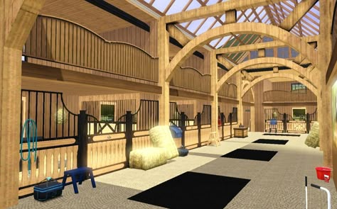 Sims 4 Horse Stable Layout, Sims 4 Stable Ideas, Horse Ranch Layout, Sims4 House, Barn Layout, Sims 4 Cheats, Bloxburg Builds, Indoor Arena, Sims Houses