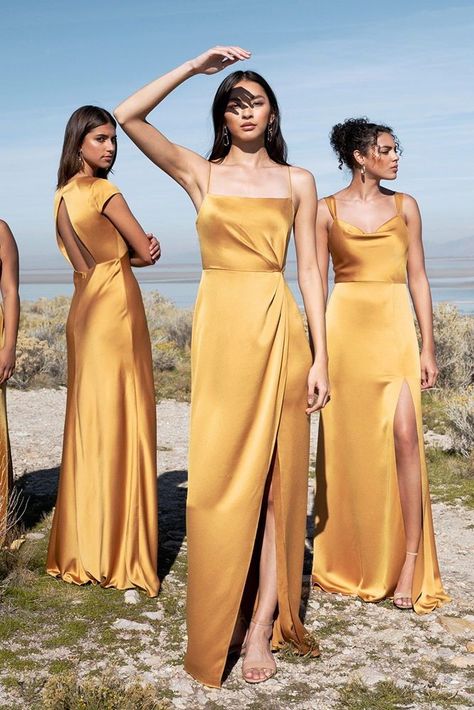 Yellow Gold Dress Bridesmaid, Yellow Satin Gown, Gold Yellow Bridesmaid Dresses, Yellow Orange Bridesmaid Dresses, Golden Yellow Bridesmaid Dresses, Yellow Gold Bridesmaid Dresses, Yellow Silk Bridesmaid Dresses, Yellow Bridesmaid Dresses Mismatched, Yellow Bridesmaid Dresses Long