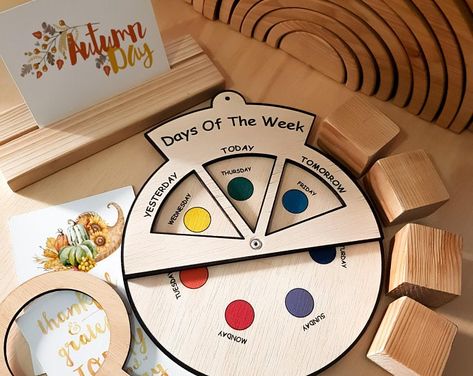 minisko on Etsy Apple Life Cycle, Circle Time Activities, Montessori Educational Toys, Classroom Calendar, Toddler Development, Educational Games For Kids, Wooden Baby Toys, Time Activities, Montessori Toddler