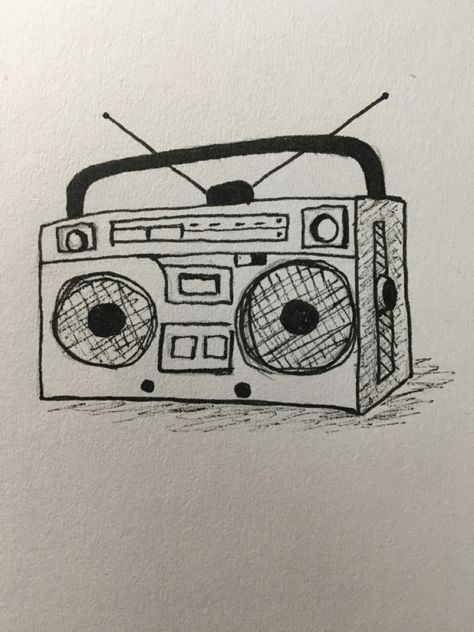 Sketches When Your Bored, Vintage Radio Drawing, Music Things To Draw, Drawing Ideas Music Sketch, Old Radio Drawing, Boom Box Drawing, Walkman Drawing, Dvd Drawing, Music Box Drawing