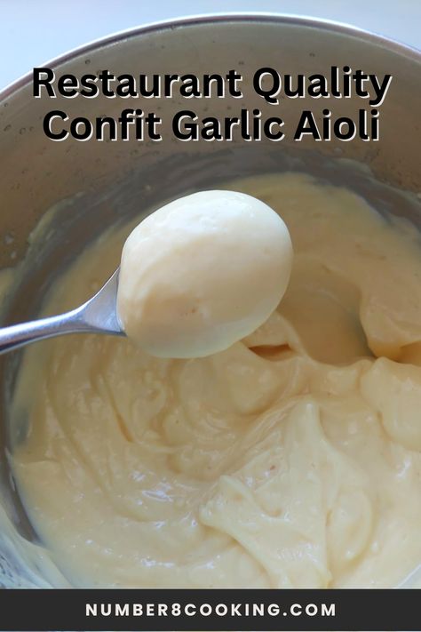 Homemade mayonnaise and mellowed confit garlic combine forces in this comprehensive toolkit to create the umami-rich confit garlic aioli. You'll love it. #aioli #garlicmayo #confitgarlic #garlic Garlic Confit Aioli, Garlic Aioli Recipe, Homemade Aioli, Garlic Mayo, Garlic Puree, Aioli Recipe, Garlic Aioli, Homemade Mayonnaise, Beer Batter