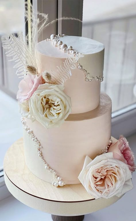 Pink Modern Wedding, Contemporary Wedding Cakes, Wedding Cake Art, Wedding Cake Pearls, 60th Birthday Decorations, Wedding Anniversary Cakes, Creative Wedding Cakes, Beautiful Cake Designs, Elegant Birthday Cakes