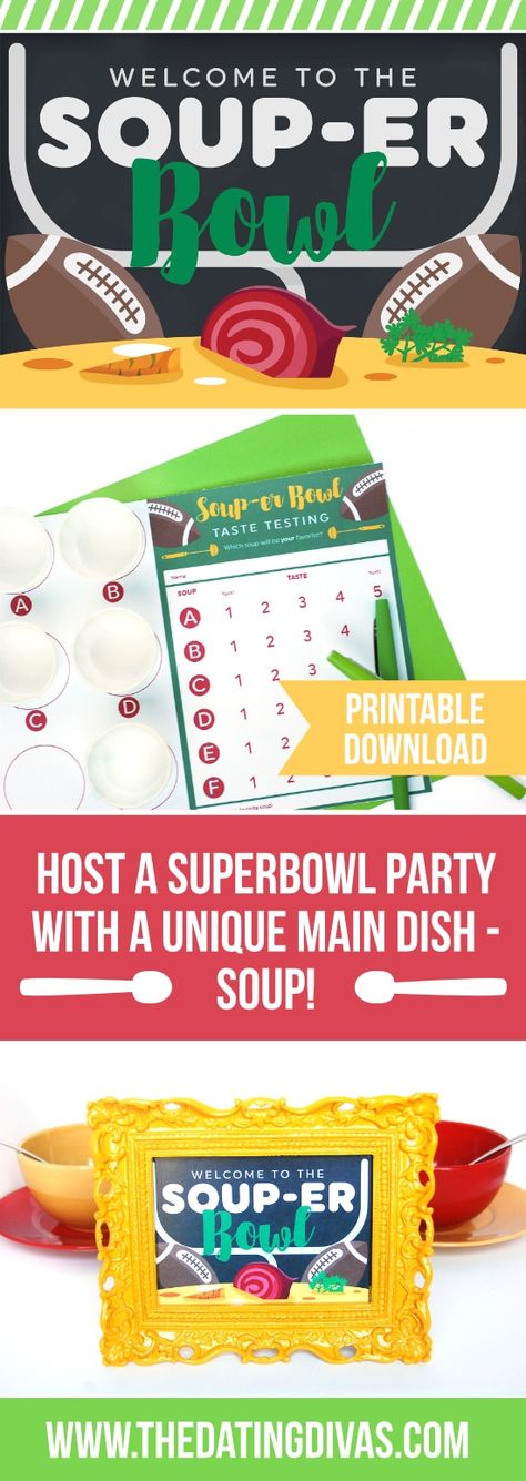 Super Bowl Soup Swap Party Super Bowl Soup, Souper Bowl Party, Swap Party Ideas, Soup Swap, Football Party Ideas, Superbowl Party Games, Superbowl Party Decorations, Souper Bowl, Birthday Games For Adults