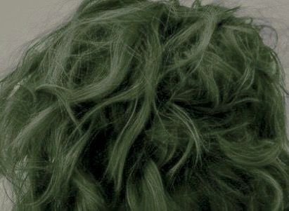 Dark Green Mens Hair, Collei Genshin Aesthetic, Dark Moss Green Hair, Light Green Hair Aesthetic, Dusty Green Hair, Matchablossom Aesthetic, Green Highlights Brown Hair, Dark Brown And Green Hair, Mossy Green Hair